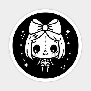 Cute Halloween Design on Skeleton Girl with a Big Bow | Cute Kawaii Ghost Magnet